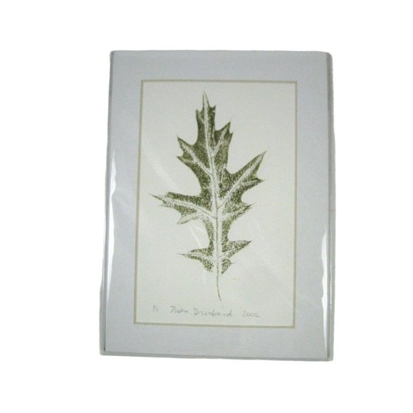 Print Leaf Color Decor Monoprint Botanical 5 x 7 In Green Leaves Mat Matted Oak - Picture 2 of 4